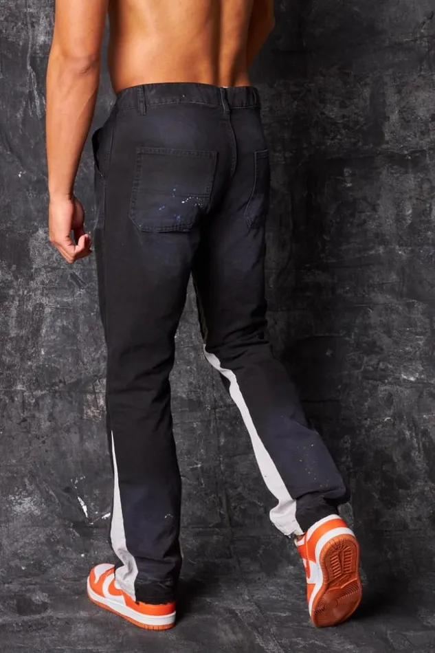 Men Jeans Coupe Droite Tach Et Dlav Noir Black Brentiny Paris Pants
