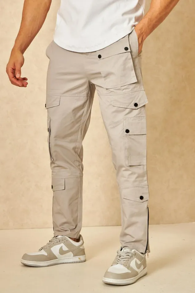 Men Joggerpant Cargo En Toile Gris Grey Brentiny Paris Pants