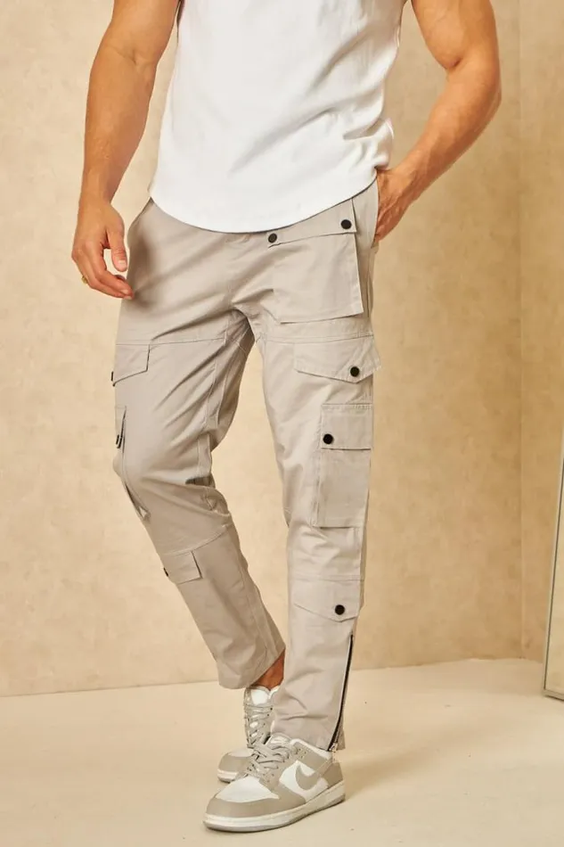 Men Joggerpant Cargo En Toile Gris Grey Brentiny Paris Pants
