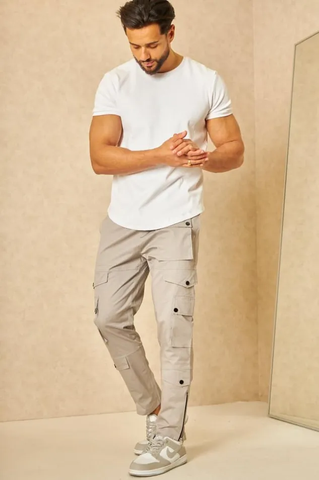 Men Joggerpant Cargo En Toile Gris Grey Brentiny Paris Pants