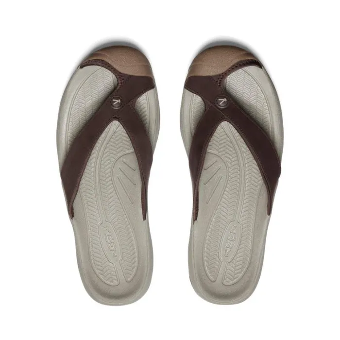 Men KEEN Sandals Waimea JavaPlaza Taupe Leather FlipFlop