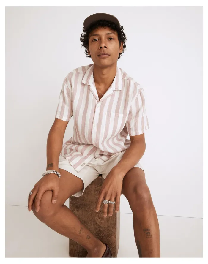 Men Linen Easy Short Sleeve Shirt In Print Vintage Petal Madewell Shirts