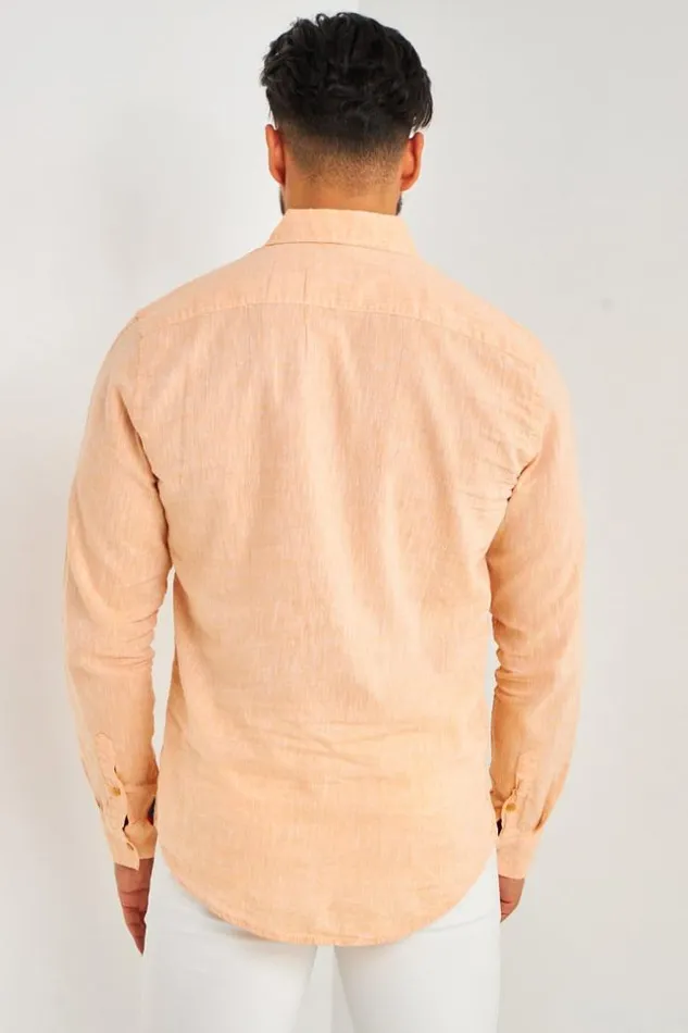 Men Long Sleeve Linen Shirt In Orange Brentiny Paris Shirts