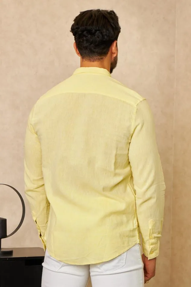 Men LongSleeved Yellow Linen Shirt Yellow Brentiny Paris Shirts Men LongSleeved Yellow Linen Shirt Yellow Brentiny Paris Shirts