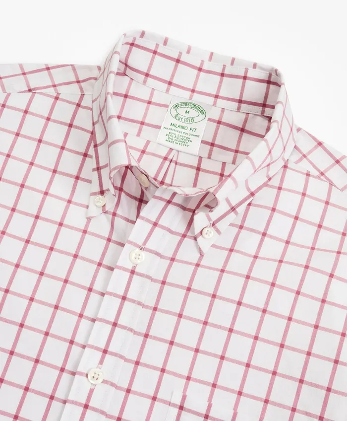 Men Milano SlimFit Sport Shirt Brooks Brothers Stretch Performance Series With Coolmax Windowpane Red Brooks Brothers Sport Shirts