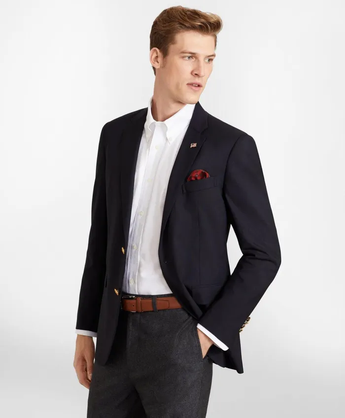 Men Milano SlimFit TwoButton 1818 Blazer Navy Brooks Brothers Sport Coats and Blazers