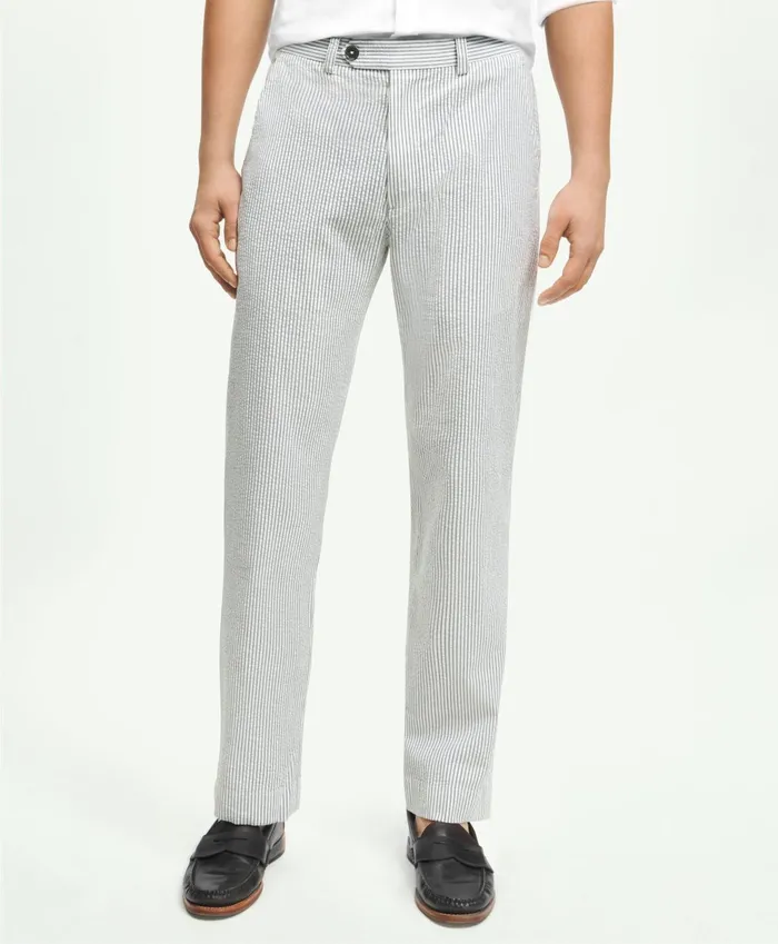Men Milano SlimFit Washed Stretch Cotton Seersucker Pants Grey Brooks Brothers Chinos and Casual Pants