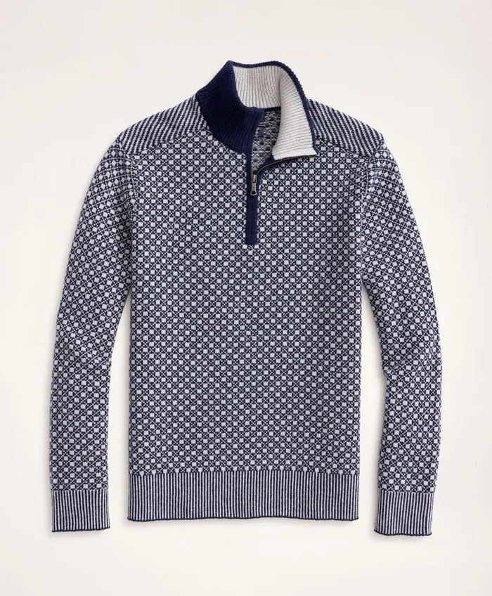 Men Nordic HalfZip Navymulti Brooks Brothers Sweaters