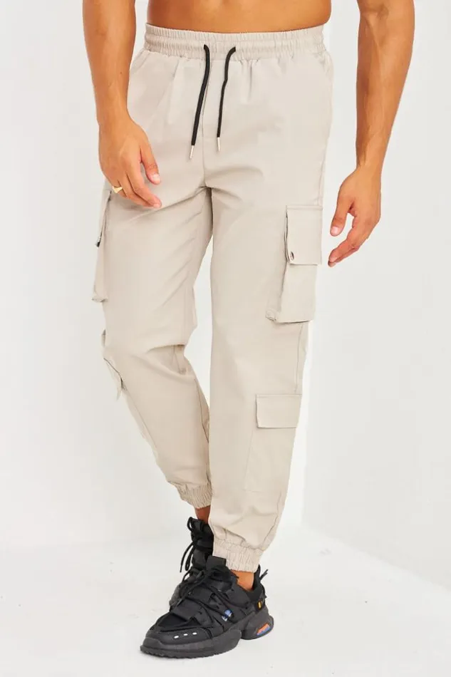Men Pantalon De Jogging Beige Fonc Double Poches Cargo Beige Brentiny Paris Pants