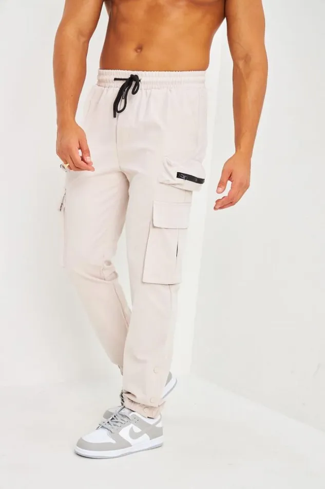 Men Pantalon De Jogging Beige Poches Cargo Beige Brentiny Paris Pants
