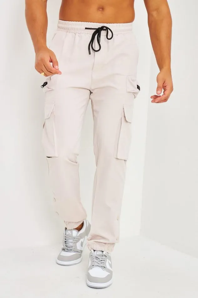 Men Pantalon De Jogging Beige Poches Cargo Beige Brentiny Paris Pants