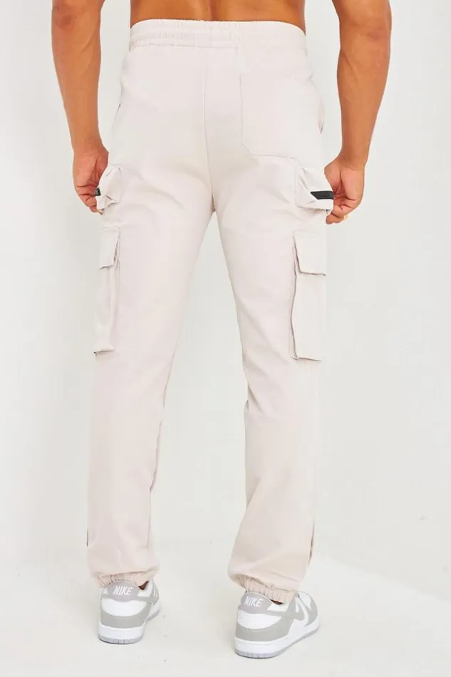 Men Pantalon De Jogging Beige Poches Cargo Beige Brentiny Paris Pants
