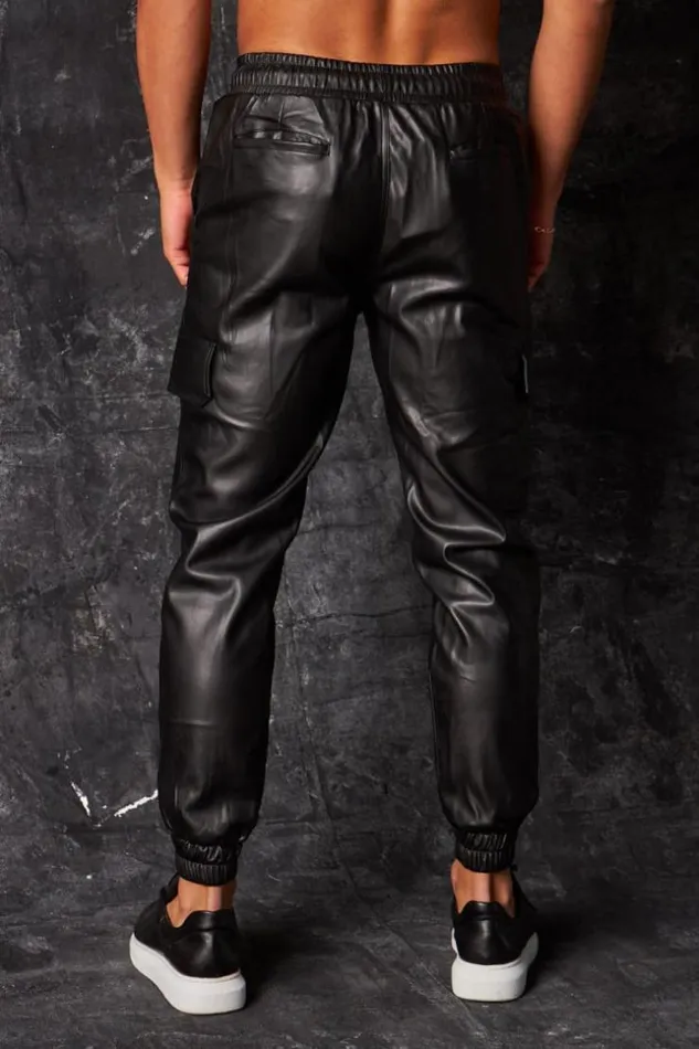 Men Pantalon De Jogging En Simili Cuir Noir Black Brentiny Paris Jogging Bottoms Men Pantalon De Jogging En Simili Cuir Noir Black Brentiny Paris Jogging Bottoms