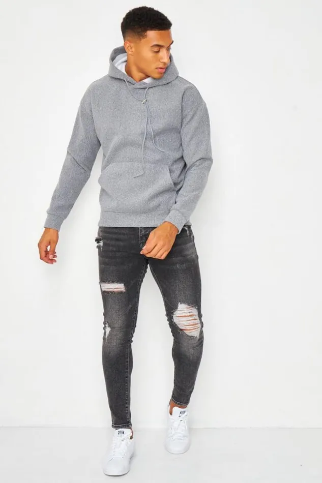 Men Plain Fleece Hoodie In Grey Grey Brentiny Paris Sweatshirts and Pullovers