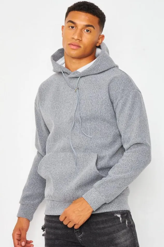 Men Plain Fleece Hoodie In Grey Grey Brentiny Paris Sweatshirts and Pullovers