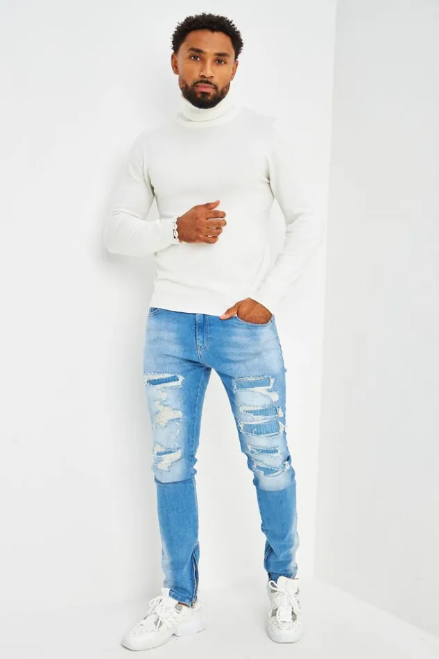 Men Plain Roll Neck Jumper In White White Brentiny Paris Sweatshirts and Pullovers