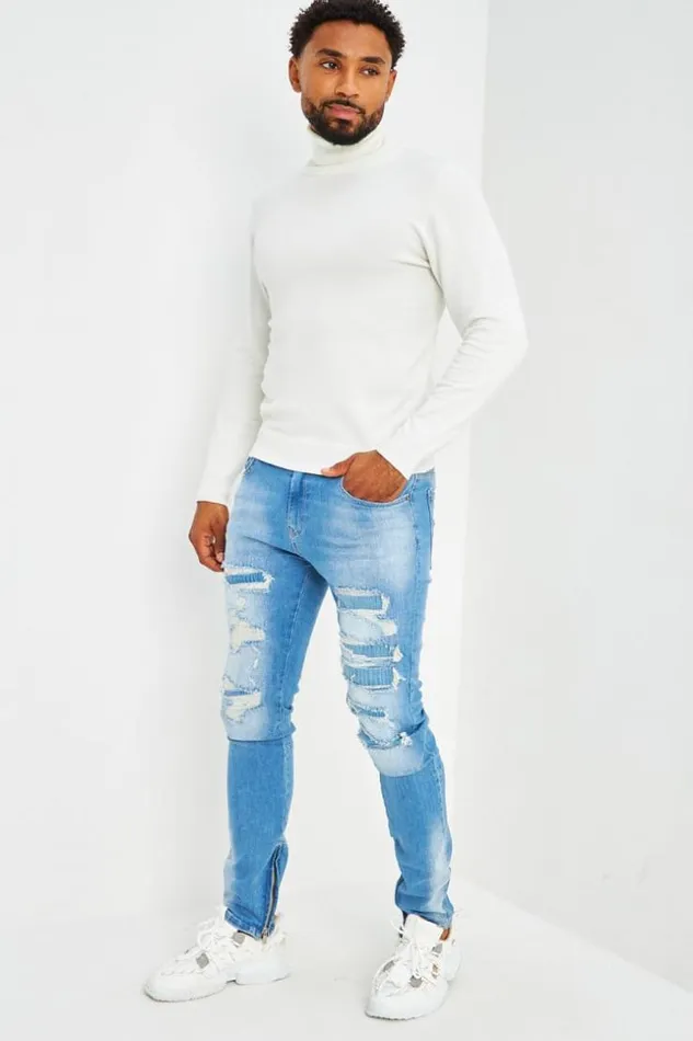 Men Plain Roll Neck Jumper In White White Brentiny Paris Sweatshirts and Pullovers