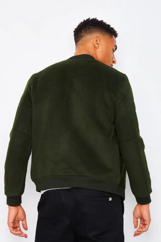 Men Plain Wool Bomber Jacket In Khaki Green Brentiny Paris Jackets