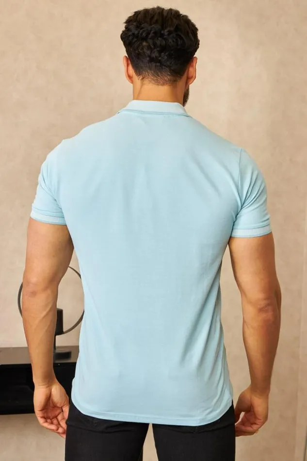 Men Polo Bleu Clair Col Mao Rayures Bleuclair Brentiny Paris Polo Shirts