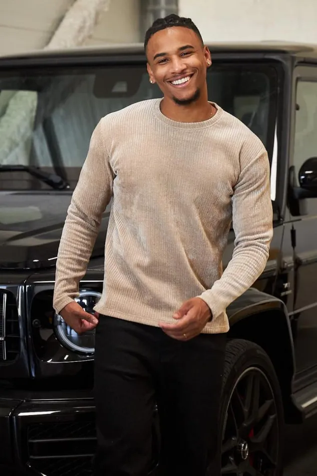 Men Pull Beige Col Rond En Velours Ctel Beige Brentiny Paris Sweatshirts and Pullovers