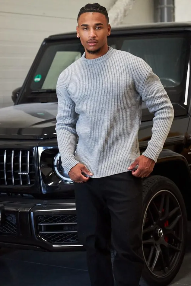 Men Pull Gris En Maille Col Rond Grey Brentiny Paris Sweatshirts and Pullovers