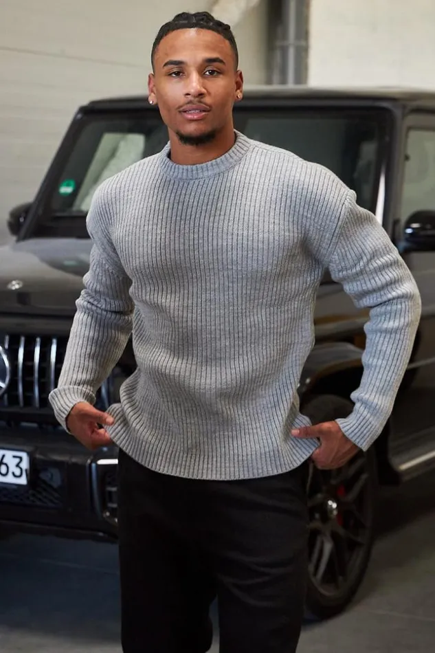 Men Pull Gris En Maille Col Rond Grey Brentiny Paris Sweatshirts and Pullovers