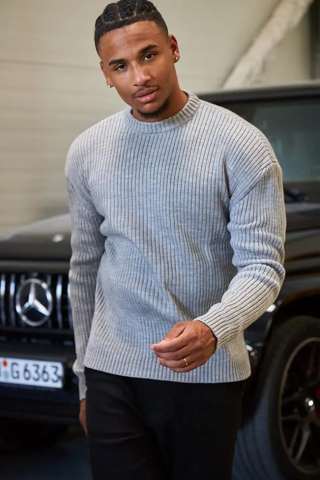 Men Pull Gris En Maille Col Rond Grey Brentiny Paris Sweatshirts and Pullovers
