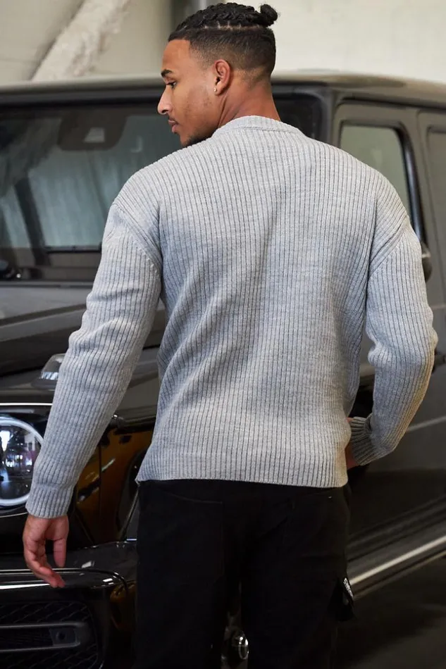 Men Pull Gris En Maille Col Rond Grey Brentiny Paris Sweatshirts and Pullovers