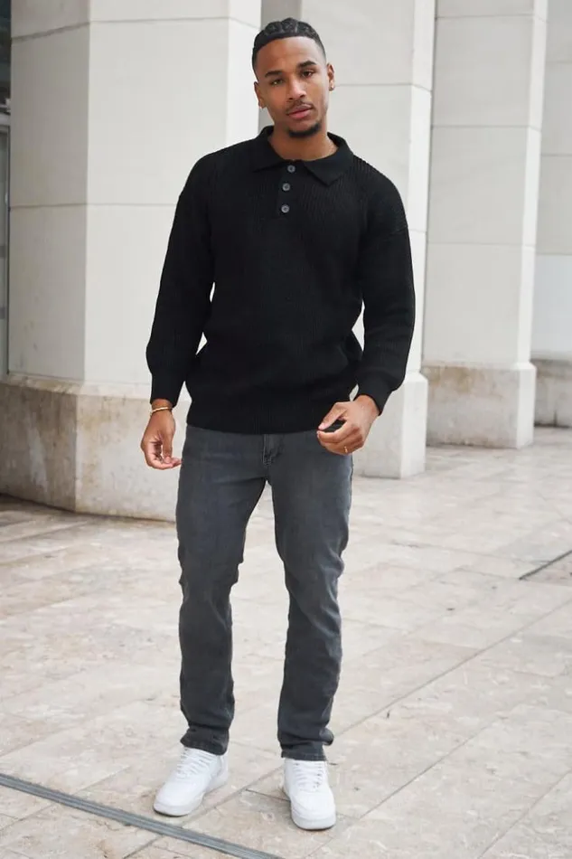 Men Pull Large Noir En Maille Col Boutonn Black Brentiny Paris Sweatshirts and Pullovers Men Pull Large Noir En Maille Col Boutonn Black Brentiny Paris Sweatshirts and Pullovers