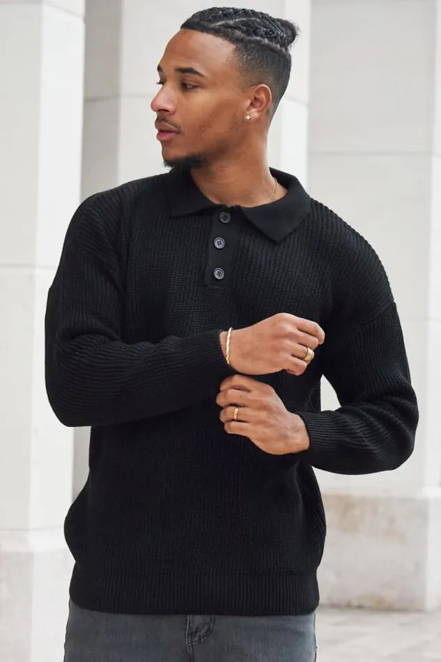Men Pull Large Noir En Maille Col Boutonn Black Brentiny Paris Sweatshirts and Pullovers Men Pull Large Noir En Maille Col Boutonn Black Brentiny Paris Sweatshirts and Pullovers
