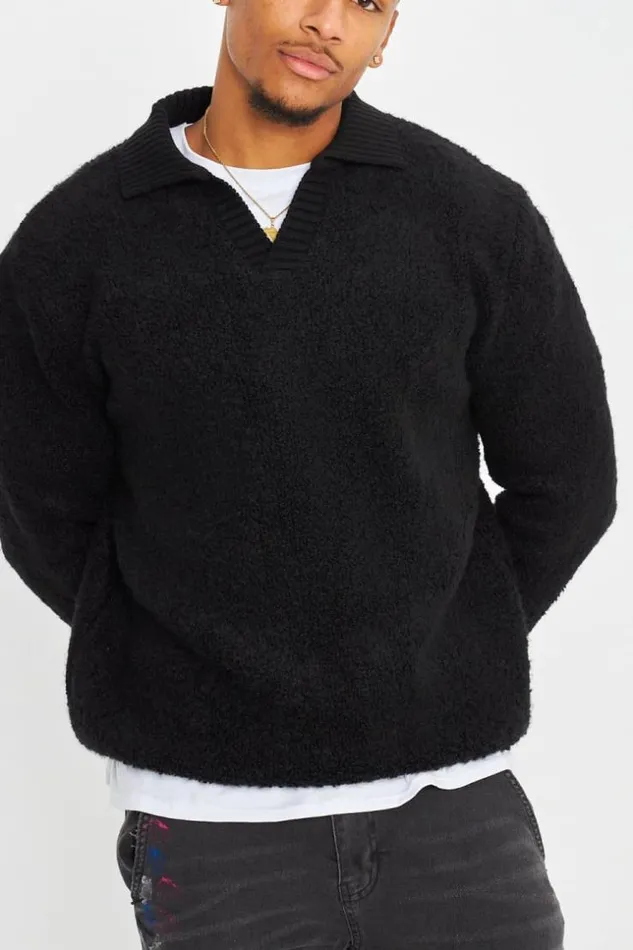Men Pull Noir En Laine Col Rabats Black Brentiny Paris Sweatshirts and Pullovers