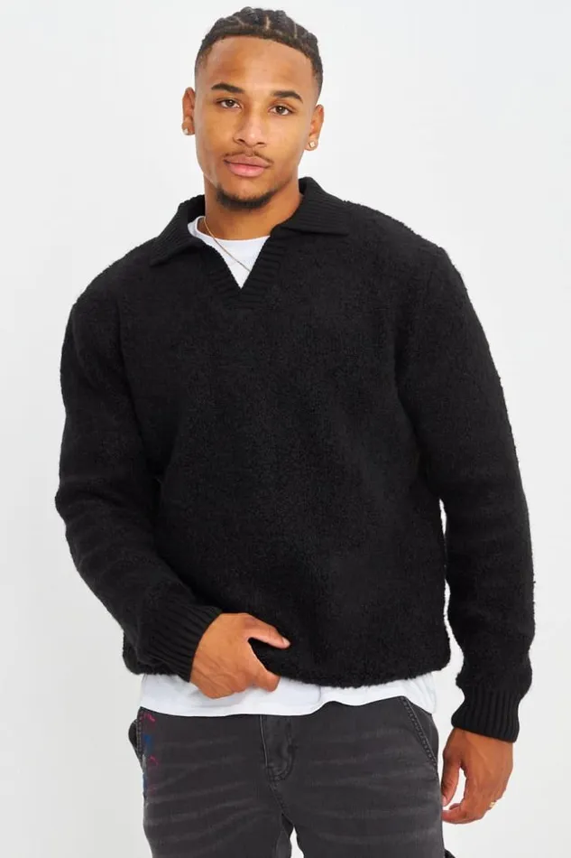 Men Pull Noir En Laine Col Rabats Black Brentiny Paris Sweatshirts and Pullovers