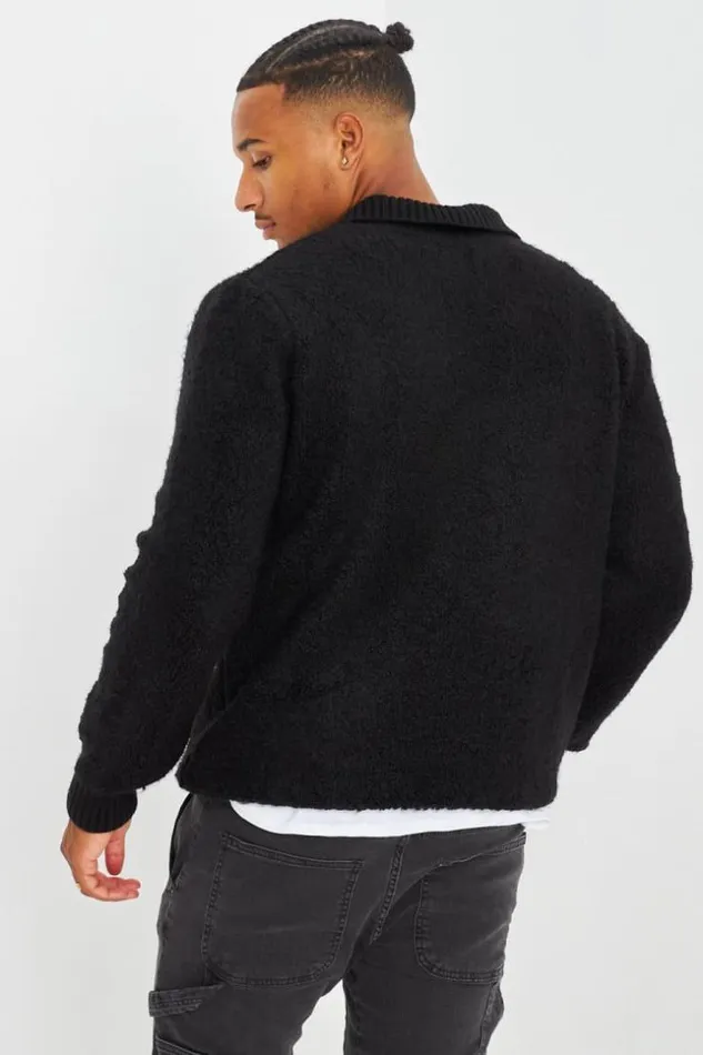 Men Pull Noir En Laine Col Rabats Black Brentiny Paris Sweatshirts and Pullovers