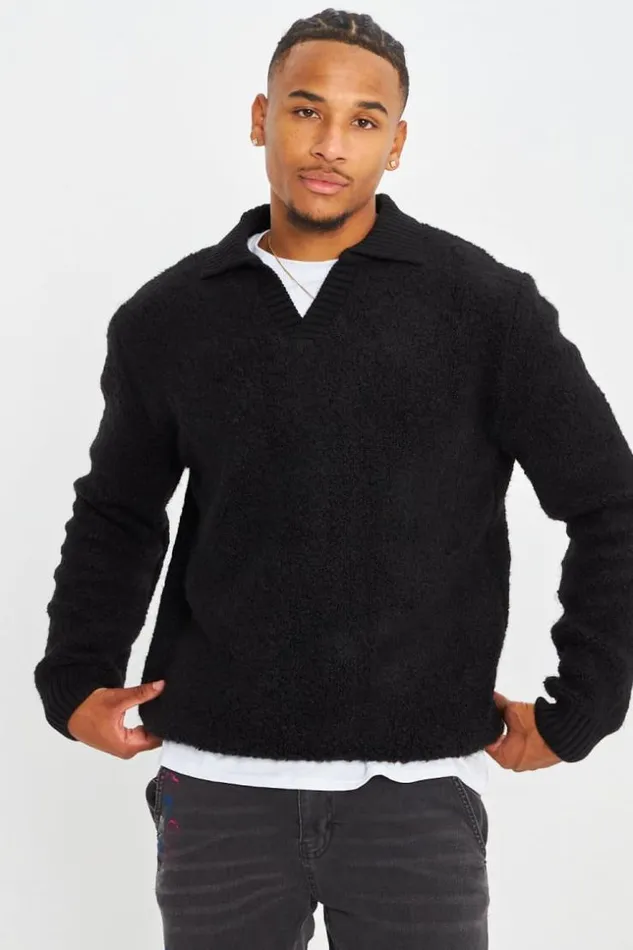 Men Pull Noir En Laine Col Rabats Black Brentiny Paris Sweatshirts and Pullovers