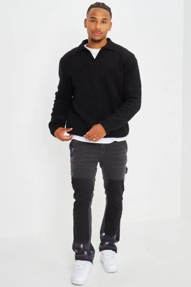 Men Pull Noir En Laine Col Rabats Black Brentiny Paris Sweatshirts and Pullovers