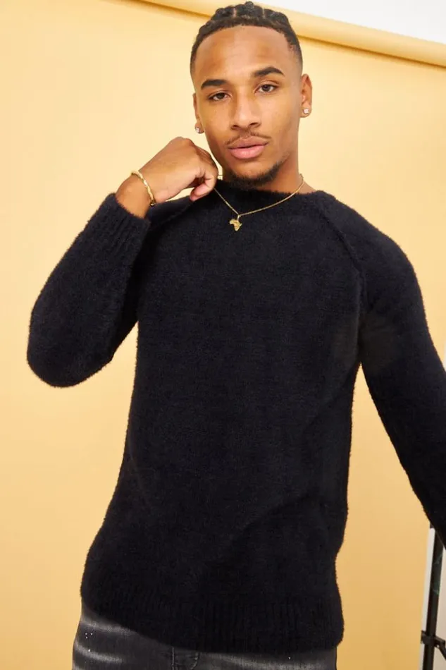 Men Pull Noir En Laine Col Rond Black Brentiny Paris Sweatshirts and Pullovers
