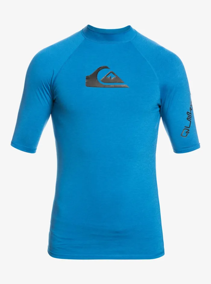 Men Quiksilver Rashguards All Time Short Sleeve UPF 50 Rashguard Snorkel Blue Heather