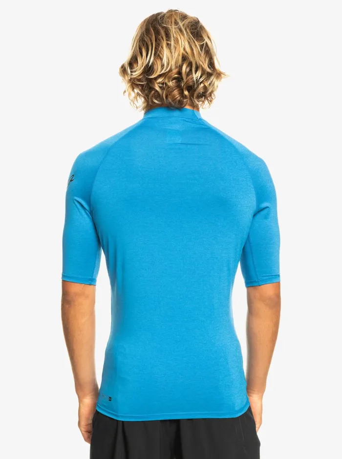 Men Quiksilver Rashguards All Time Short Sleeve UPF 50 Rashguard Snorkel Blue Heather Men Quiksilver Rashguards All Time Short Sleeve UPF 50 Rashguard Snorkel Blue Heather