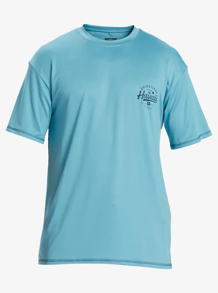 Men Quiksilver Rashguards Hawaii Big Bite UPF 50 Short Sleeve Surf Tee Delphinium Blue