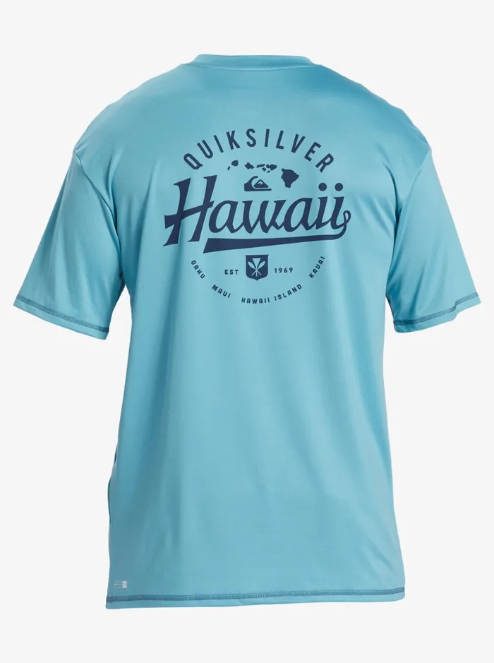 Men Quiksilver Rashguards Hawaii Big Bite UPF 50 Short Sleeve Surf Tee Delphinium Blue Men Quiksilver Rashguards Hawaii Big Bite UPF 50 Short Sleeve Surf Tee Delphinium Blue