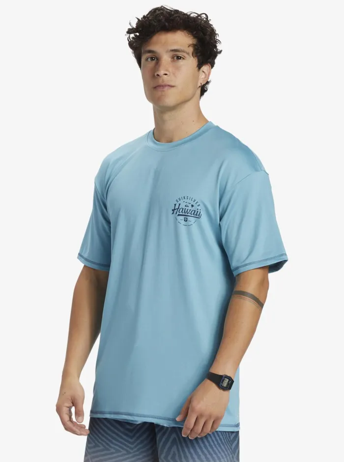 Men Quiksilver Rashguards Hawaii Big Bite UPF 50 Short Sleeve Surf Tee Delphinium Blue Men Quiksilver Rashguards Hawaii Big Bite UPF 50 Short Sleeve Surf Tee Delphinium Blue