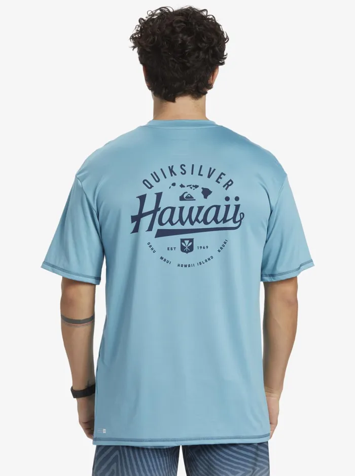 Men Quiksilver Rashguards Hawaii Big Bite UPF 50 Short Sleeve Surf Tee Delphinium Blue Men Quiksilver Rashguards Hawaii Big Bite UPF 50 Short Sleeve Surf Tee Delphinium Blue