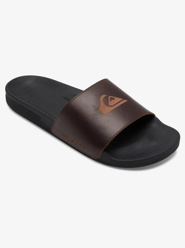 Men Quiksilver Sandals Rivi Leather Slides Brownblackbrown
