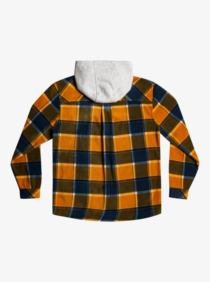 Men Quiksilver Shirts and Polos Super Swell Hooded Fleece ZipUp Jacket Buck Brown Flannel Plaid