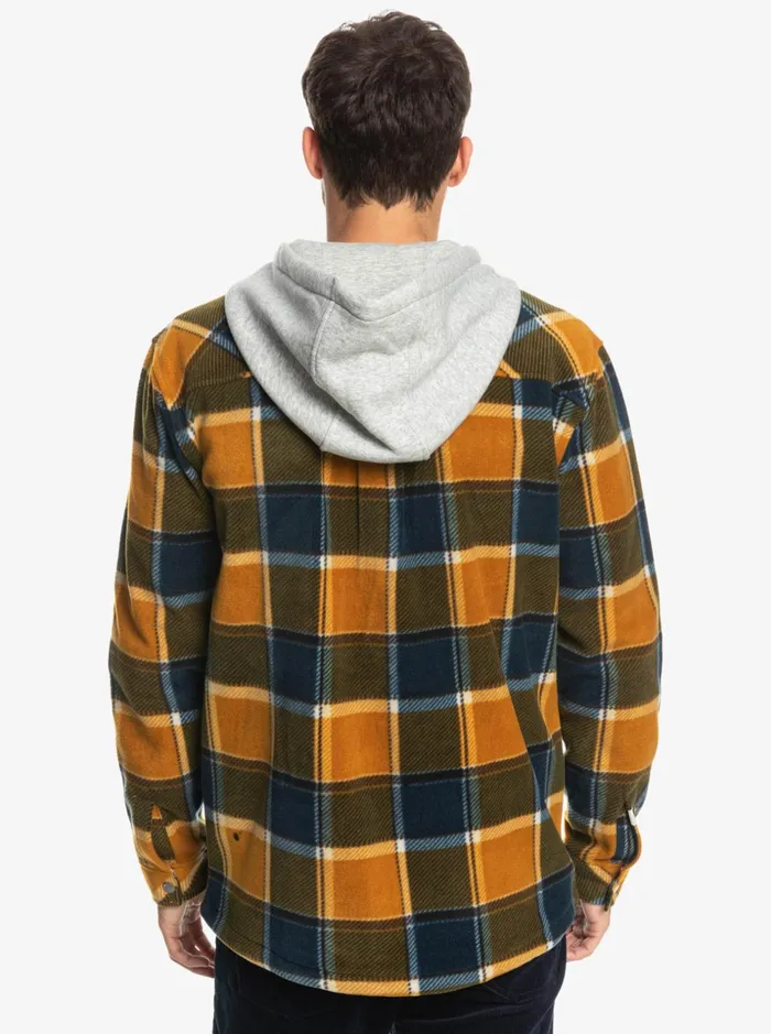 Men Quiksilver Shirts and Polos Super Swell Hooded Fleece ZipUp Jacket Buck Brown Flannel Plaid