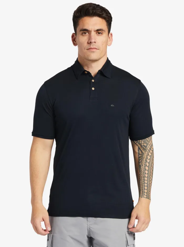 Men Quiksilver Shirts and Polos Waterman Waterpolo Short Sleeve Polo Shirt Black Men Quiksilver Shirts and Polos Waterman Waterpolo Short Sleeve Polo Shirt Black
