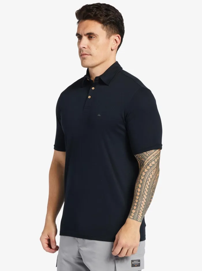 Men Quiksilver Shirts and Polos Waterman Waterpolo Short Sleeve Polo Shirt Black Men Quiksilver Shirts and Polos Waterman Waterpolo Short Sleeve Polo Shirt Black