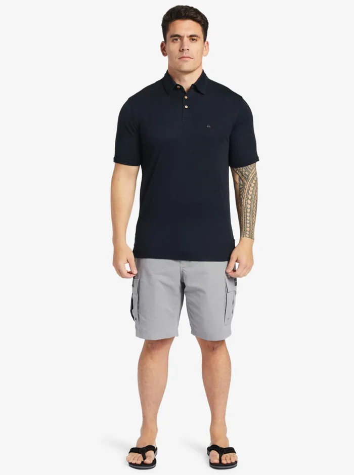 Men Quiksilver Shirts and Polos Waterman Waterpolo Short Sleeve Polo Shirt Black Men Quiksilver Shirts and Polos Waterman Waterpolo Short Sleeve Polo Shirt Black