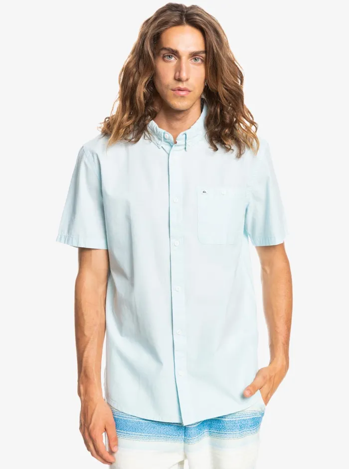 Men Quiksilver Shirts and Polos Winfall Short Sleeve Shirt Airy Blue Men Quiksilver Shirts and Polos Winfall Short Sleeve Shirt Airy Blue