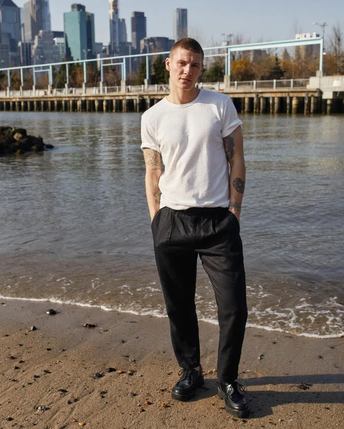 Men Rag and Bone Pants Pleated Linen Chino Black